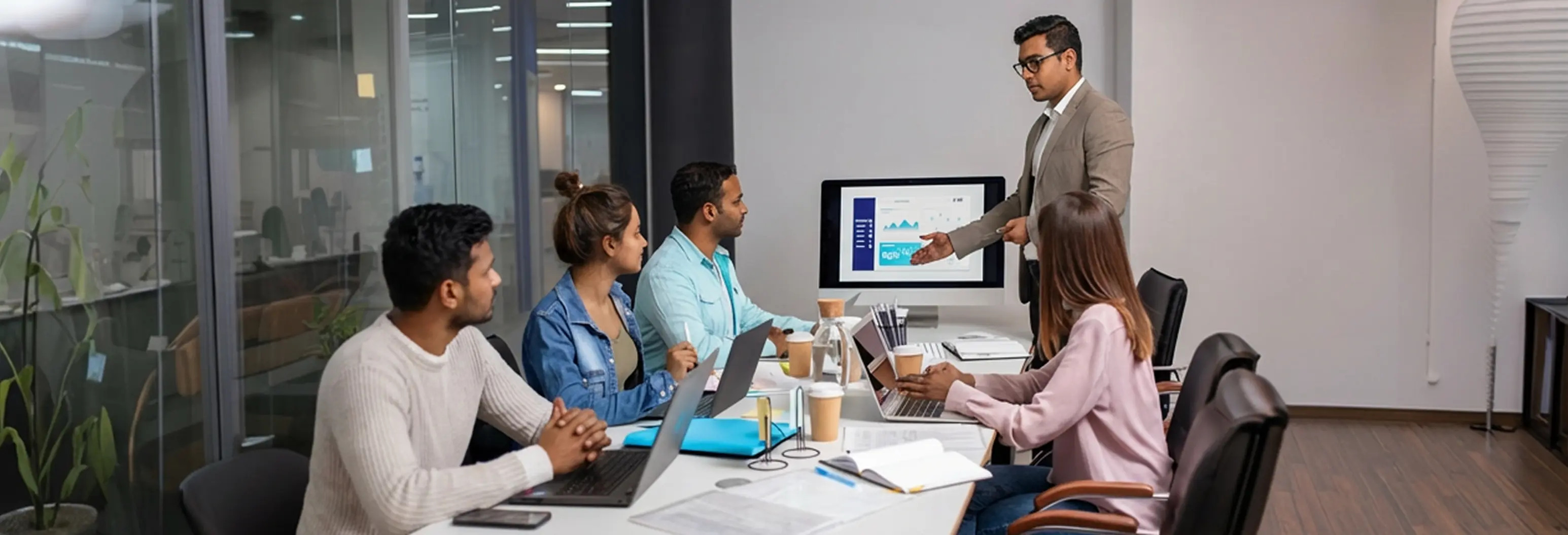 A team collaborating around a laptop at an InspireSphere incubation session